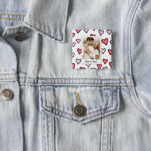 Valentine Couple Custom Foto Monogram Heft Shape Button (Beispiel)