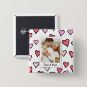 Valentine Couple Custom Foto Monogram Heft Shape Button (Vorne & Hinten)