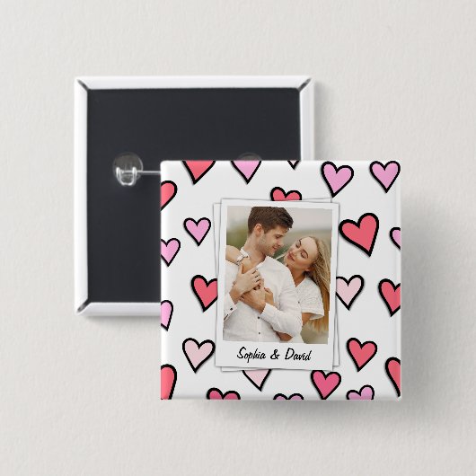 Valentine Couple Custom Foto Monogram Heft Shape Button (Vorne & Hinten)