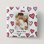 Valentine Couple Custom Foto Monogram Heft Shape Button (Vorderseite)