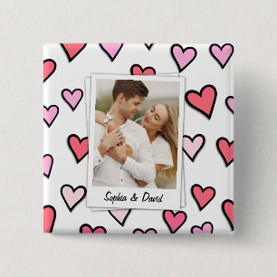 Valentine Couple Custom Foto Monogram Heft Shape Button