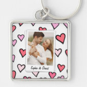 Valentine Couple Custom Foto Monogram Heft Shape Schlüsselanhänger (Vorne)