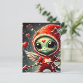 Valentine Cupid Green Alien Postkarte (Stehend Vorderseite)