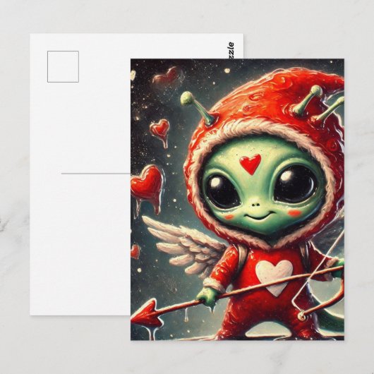 Valentine Cupid Green Alien Postkarte (Vorne/Hinten)