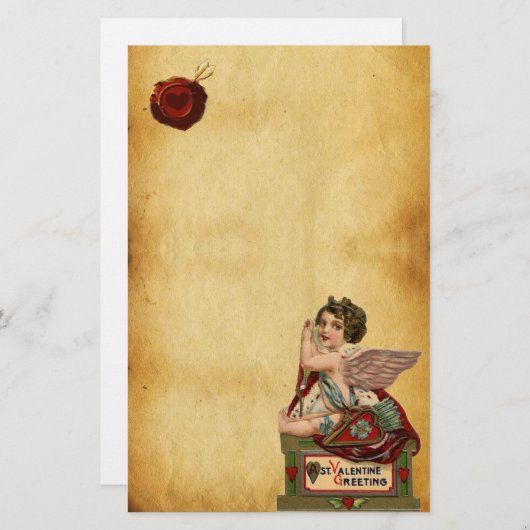 VALENTINE CUPID MIT ARROWS,RED WAX SIEGEL PARCHING BRIEFPAPIER (Vorne/Hinten)
