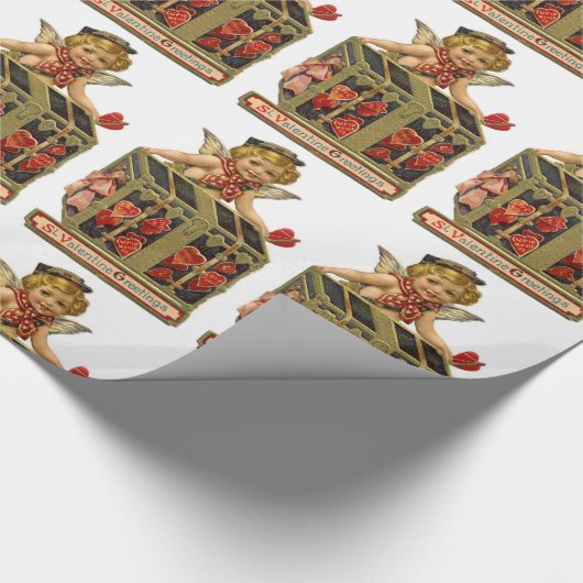 VALENTINE CUPID MIT KAFFER VOLL VON HERZEN GESCHENKPAPIER (Ecke)