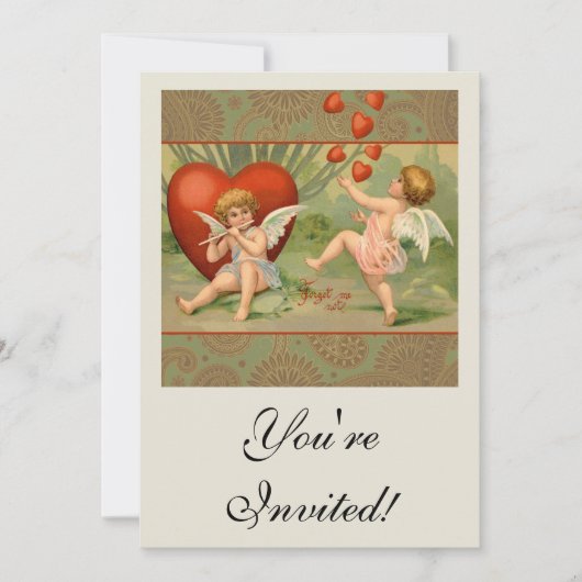 Valentine Cupids Liebe Antik Vintag Einladung (Vorderseite)