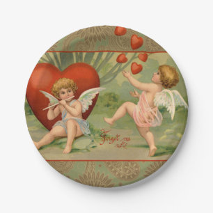 Valentine Cupids Liebe Antik Vintag Pappteller