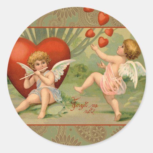 Valentine Cupids Liebe Antik Vintag Runder Aufkleber (Vorderseite)