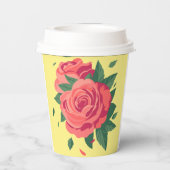 Valentine cups rosa Rosen auf gelbem Hintergrund Pappbecher (Rückseite)