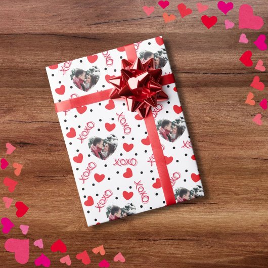 Valentine Custom Foto Liebe Herz xoxo auf weiß Geschenkpapier