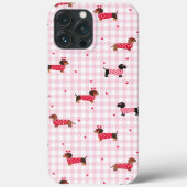 Valentine Dachshund Cute Pink Gingham Heart Dog Case-Mate iPhone Hülle (Rückseite)