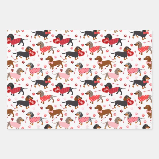 Valentine Dackel Geschenkpapier Set (Vorderseite)