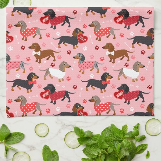 Valentine Dackel Geschirrtuch (Gefaltet)