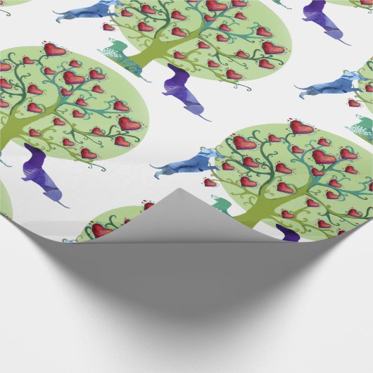 Valentine Dackel hört glänzendes Wrapping Paper Geschenkpapier (Ecke)