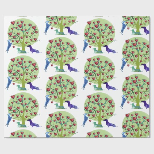 Valentine Dackel hört glänzendes Wrapping Paper Geschenkpapier (Flach)