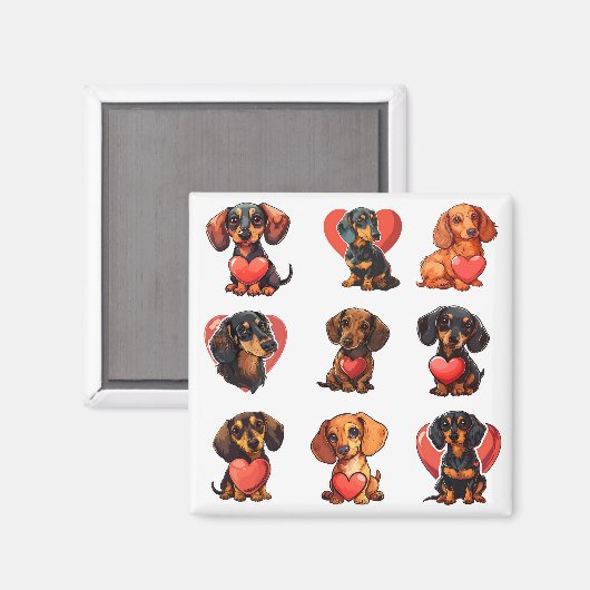 Valentine Dackel Hundeherzen Magnet (Vorderseite/Rückseite)