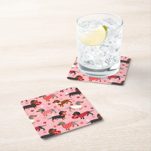 Valentine Dackel Square Paper Untersetzer (Vor Ort)