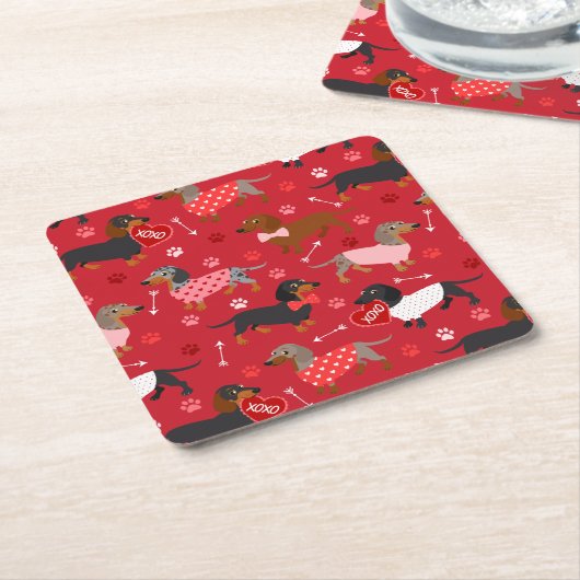 Valentine Dackel Square Paper Untersetzer (angewinkelt)