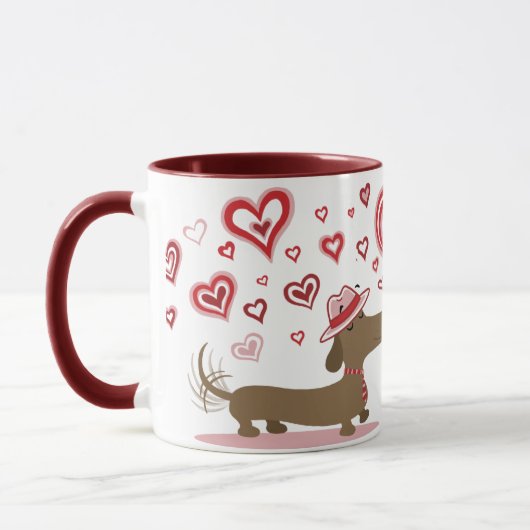 Valentine-Dackeln LIEBE SIE! Tasse (Links)
