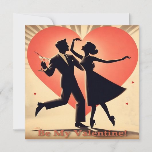 Valentine Dancing Paar mit Martini Einladung (Vorderseite)