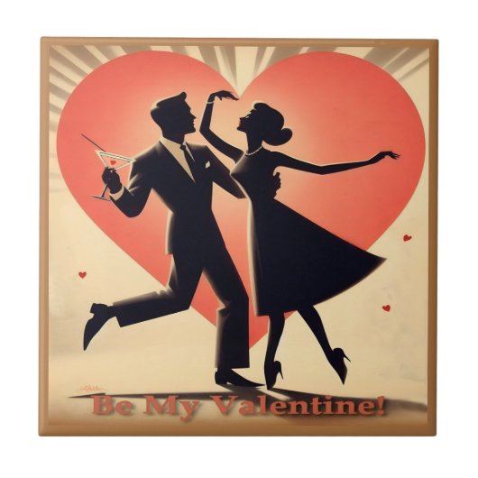 Valentine Dancing Paar mit Martini Fliese (Vorderseite)