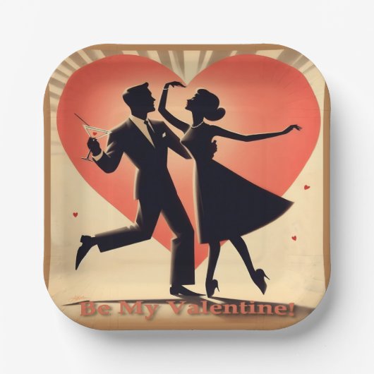 Valentine Dancing Paar mit Martini Pappteller (Vorderseite)