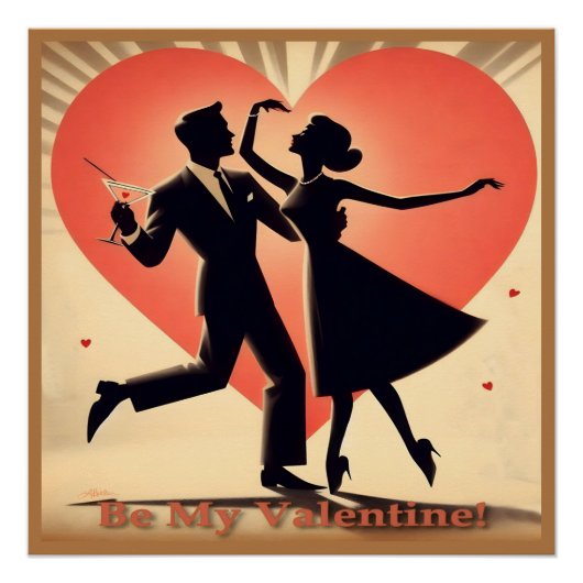 Valentine Dancing Paar mit Martini Poster (Vorderseite)