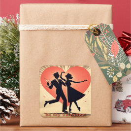 Valentine Dancing Paar mit Martini Quadratischer Aufkleber