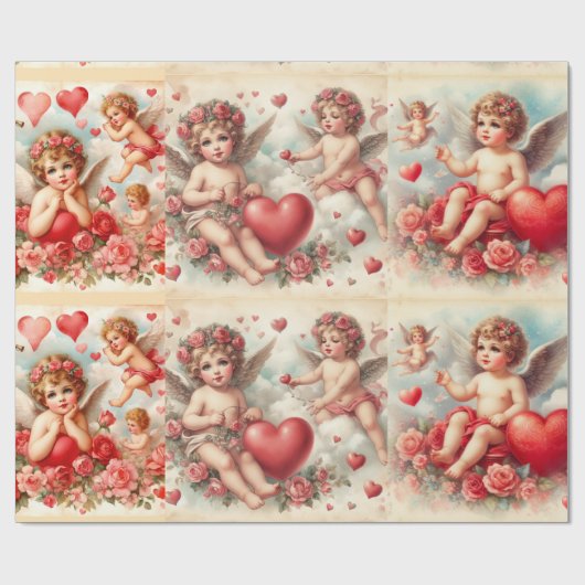 Valentine' Day Cherub Muster Wrapping Paper Geschenkpapier (Flach)
