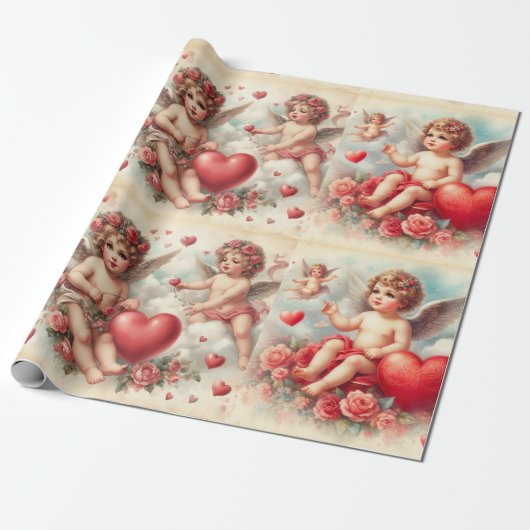 Valentine' Day Cherub Muster Wrapping Paper Geschenkpapier (Ungerollt)