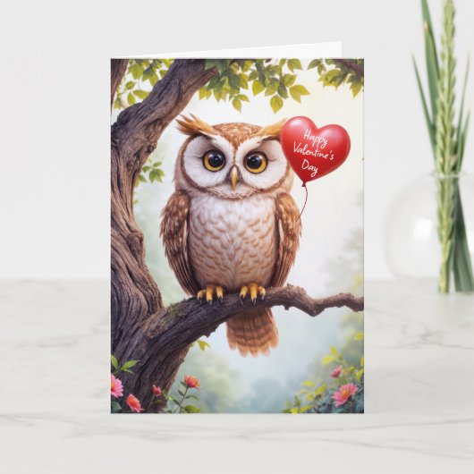 Valentine Day Owl mit Herzballon Karte (Vorderseite)