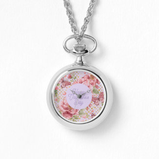 Valentine Days,Elegant,Purple Peach Flowers Patter Armbanduhr