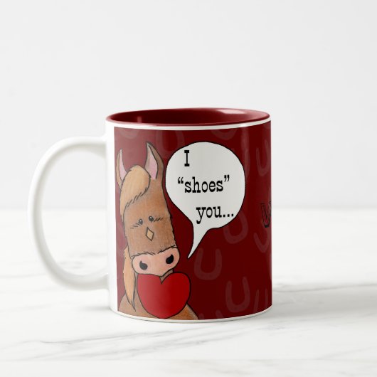 Valentine des Pferdes - personalisieren Zweifarbige Tasse (Links)