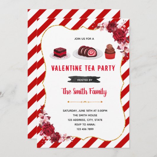 Valentine Dessert Thema Einladung (Vorne/Hinten)