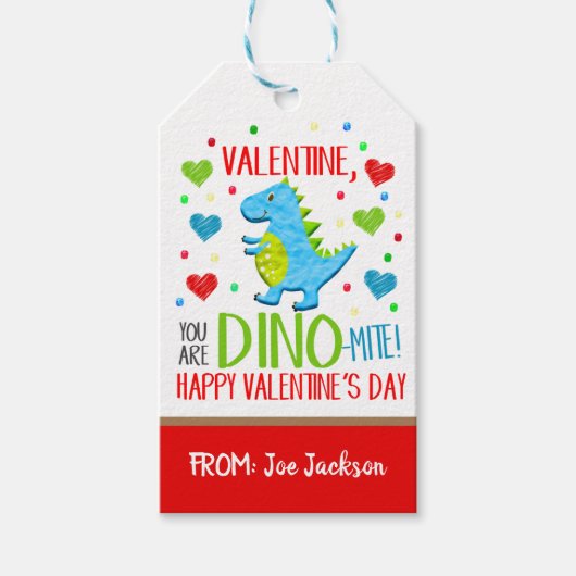 Valentine Dinosaur-Geschenk Tag Geschenkanhänger (Vorderseite)