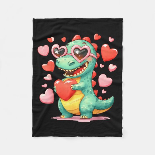 Valentine Dinosaur Trex Holding Heart Girl Sunl Bo Fleecedecke (Vorderseite)