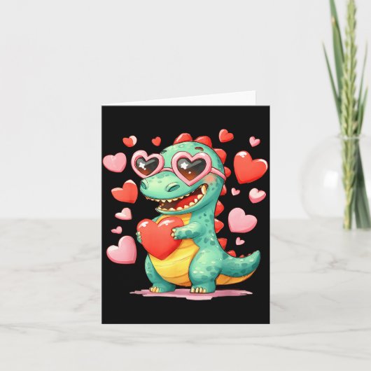 Valentine Dinosaur Trex Holding Heart Girl Sunl Bo Karte (Vorderseite)