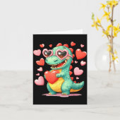 Valentine Dinosaur Trex Holding Heart Girl Sunl Bo Karte (Gelbe Blume)