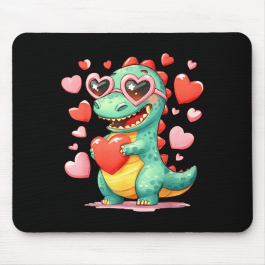 Valentine Dinosaur Trex Holding Heart Girl Sunl Bo Mousepad (Vorne)
