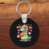 Valentine Dinosaur Trex Holding Heart Girl Sunl Bo Schlüsselanhänger (Vorderseite)