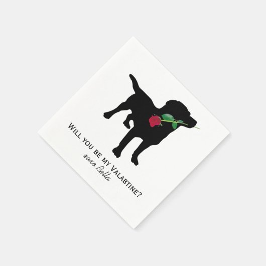 Valentine Dog Holding Rote Rose Serviette (Ecke)