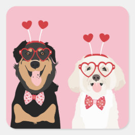 Valentine Dogs Rottweiler Maltipoo Puppy Quadratischer Aufkleber
