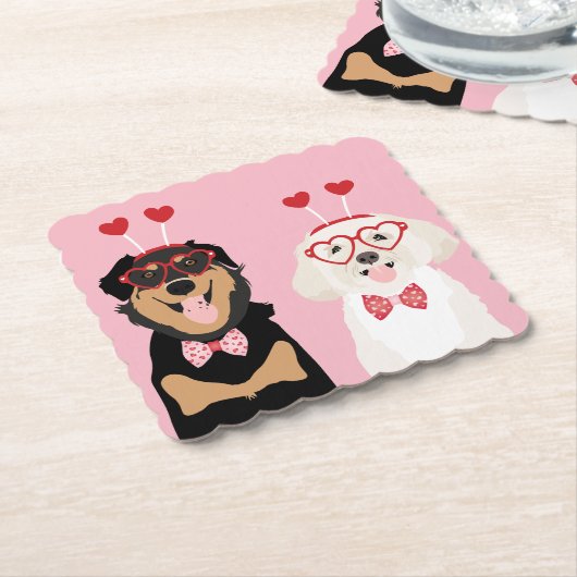 Valentine Dogs Rottweiler Maltipoo Puppy Untersetzer (angewinkelt)