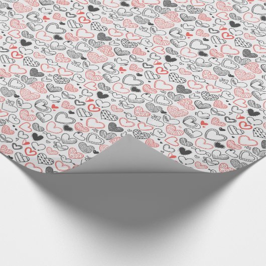 Valentine doodle herzen rot-schwarz Hipster Geschenkpapier (Ecke)