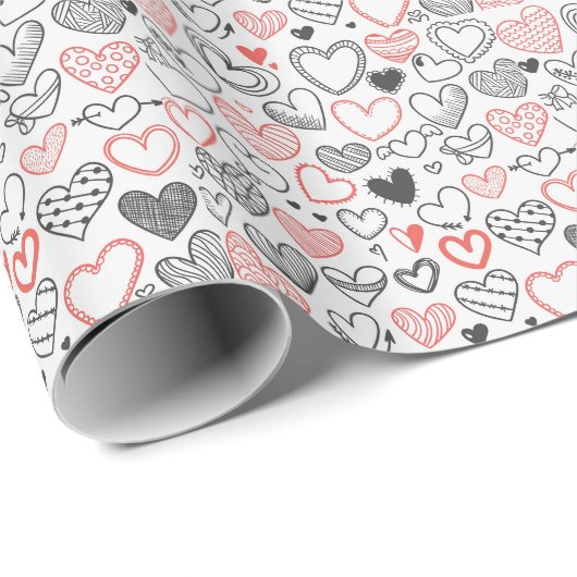 Valentine doodle herzen rot-schwarz Hipster Geschenkpapier (Rolleneckpunkt)