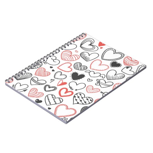 Valentine doodle herzen rot-schwarz Hipster Notizblock (Linke Seite)