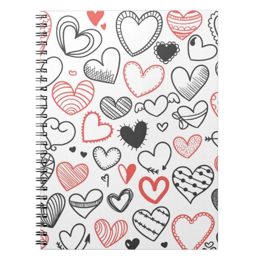 Valentine doodle herzen rot-schwarz Hipster Notizblock (Vorderseite)
