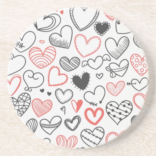 Valentine doodle herzen rot-schwarz Hipster Sandstein Untersetzer (Vorne)