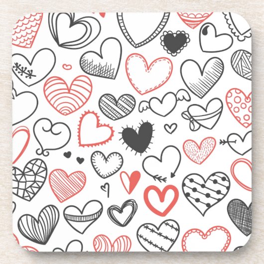 Valentine doodle herzen rot-schwarz Hipster Untersetzer (Vorderseite)